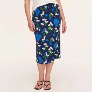 Kate Spade x Target Mixed Floral Sweater Knit Midi Skirt Blue Green Size XS